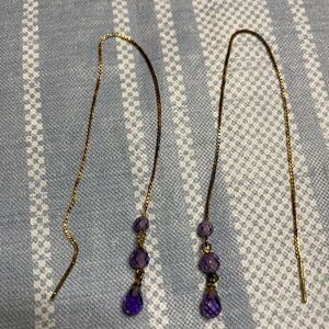 NWT Technibond 18K gold bonded to sterling silver dangle earrings w/amethyst